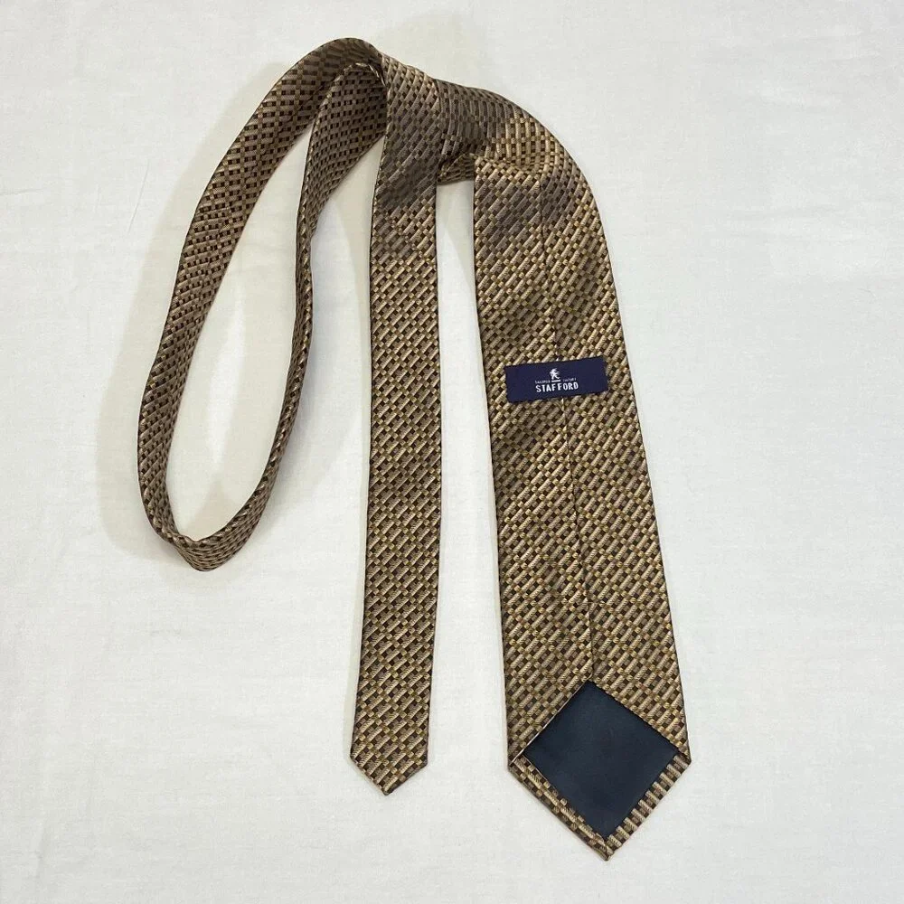 Stafford Basket Weave Brown Gold Black Polyester Necktie Classic Business Tie